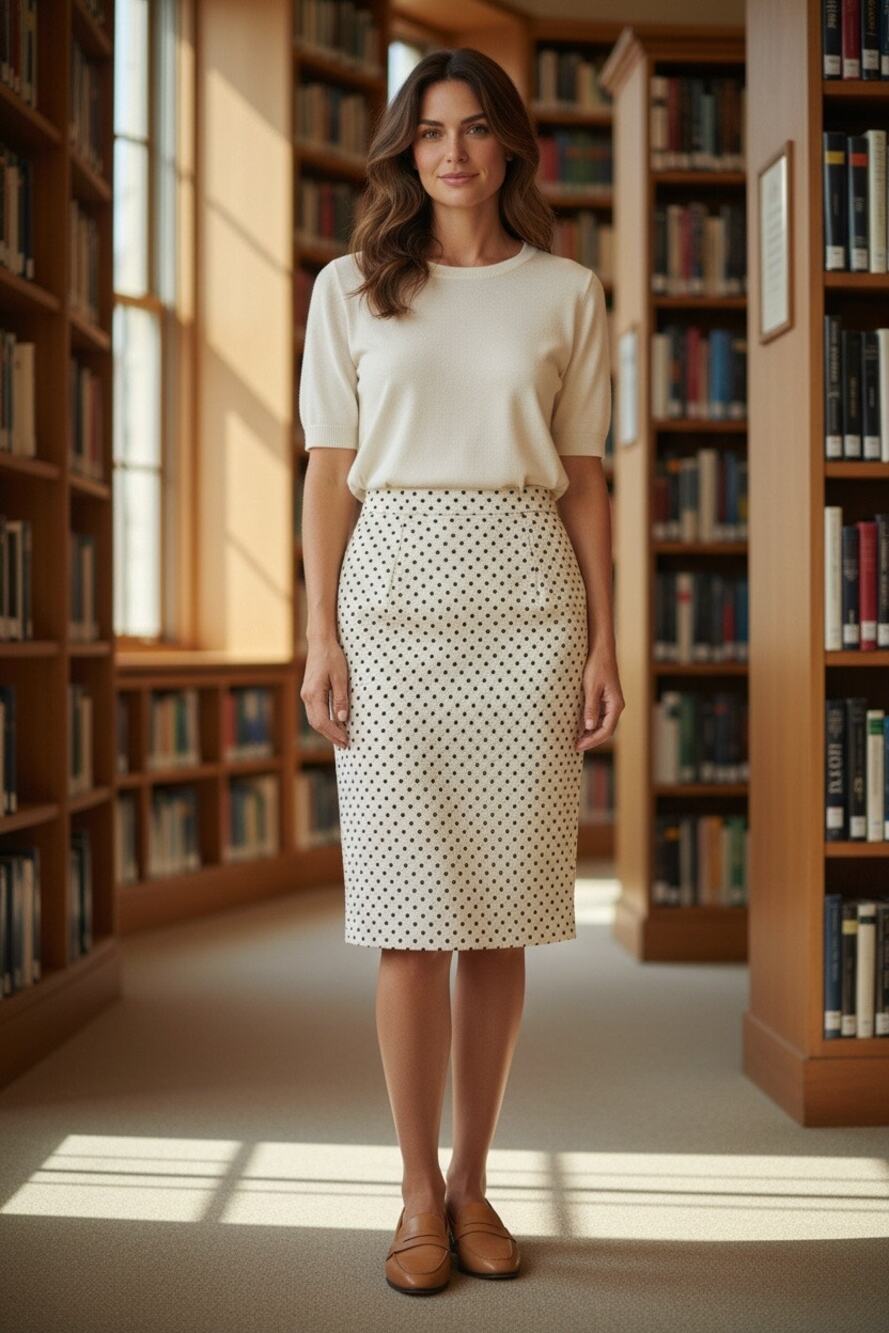 Chic Escada Black Polka Dot Pencil Skirt Sz 6 Cream Silk Cotton Luxe Old Money